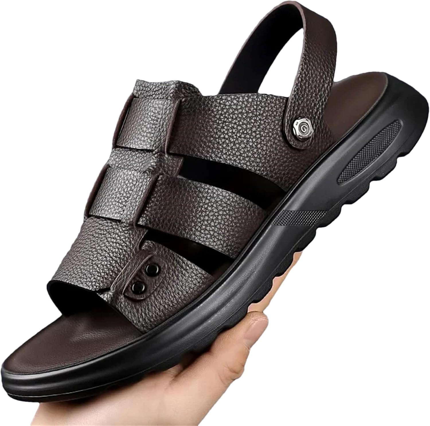 

Мужские сандалии из натуральной кожи, летние, повседневные, удобные, с открытым носком, мягкие Generic, коричневый