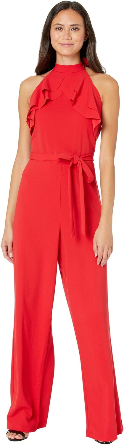 

Комбинезон Bebe Ruffle Halter Tie Neck Jumpsuit, красный