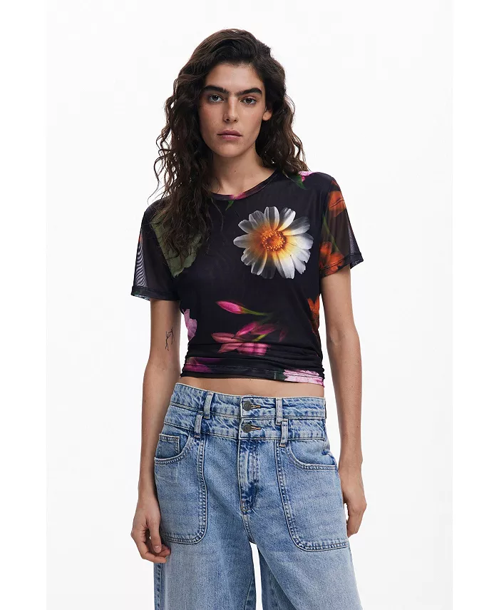 

Женская футболка из тюля с принтом Desigual, черный