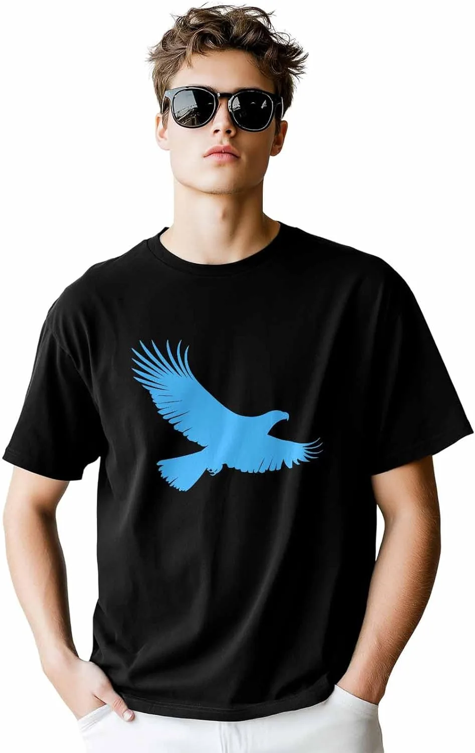 

Мужская футболка с принтом орла, хлопок, короткий рукав, синяя CosyBright