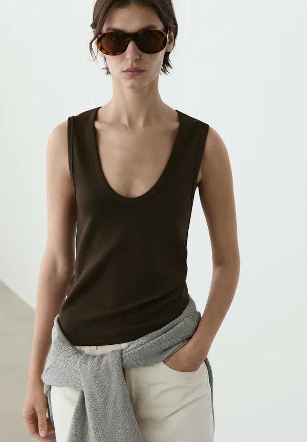 Топ без рукавов Massimo Dutti, v-образный вырез, крапчатый тёмно-коричневый