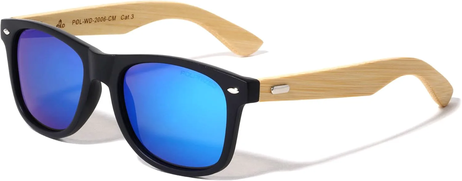 

Поляризованные цветные зеркальные солнцезащитные очки в классической квадратной оправе из дерева с декоративными заклепками на дужках Sunglasses Luxe, Blue Light Wood