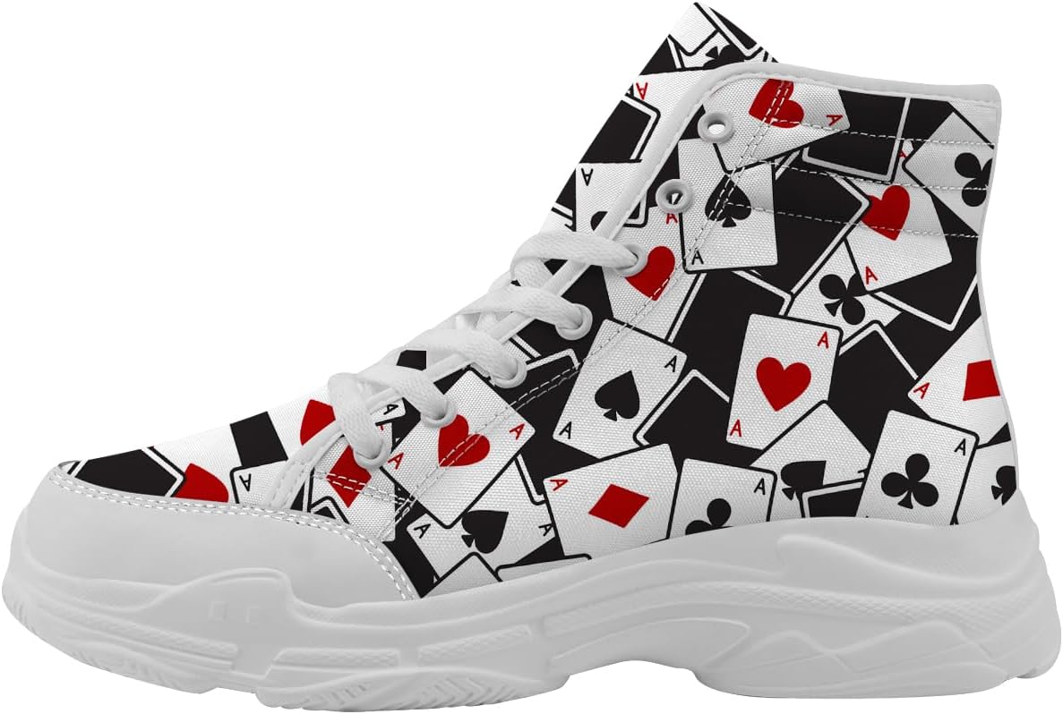 

Кеды с высоким верхом с игральными картами для женщин и мужчин, парусиновые платформенные туфли на шнуровке, подарки для него и нее Generic, белый/черный/красный