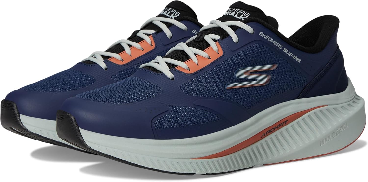 

Мужские кроссовки Skechers Go Walk Max с амортизацией и поддержкой свода стопы, без шнурков, синий/оранжевый/темно-синий
