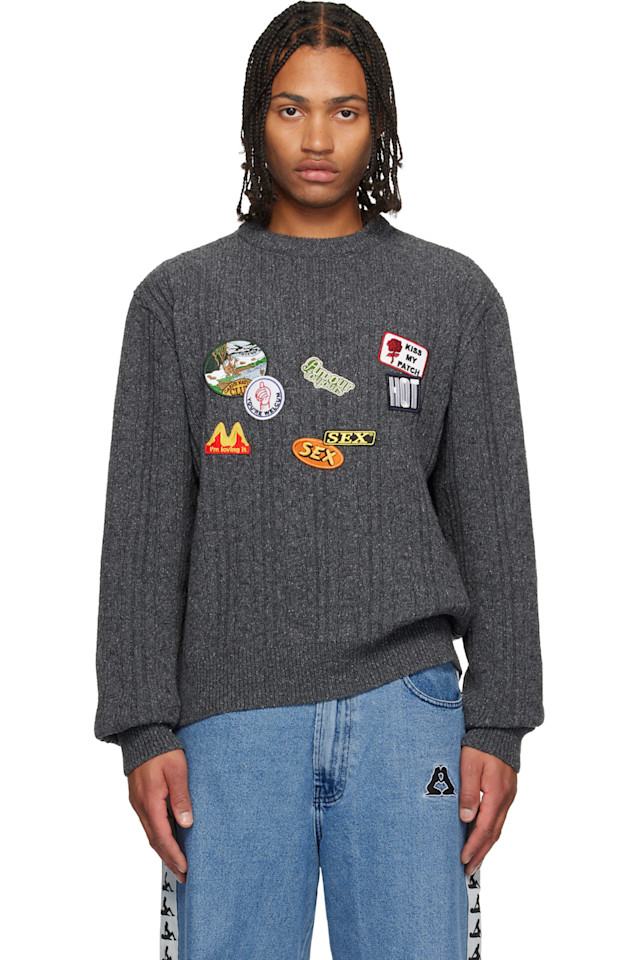 

Carne Bollente Серый свитер в стиле пэчворк "Любовная история"