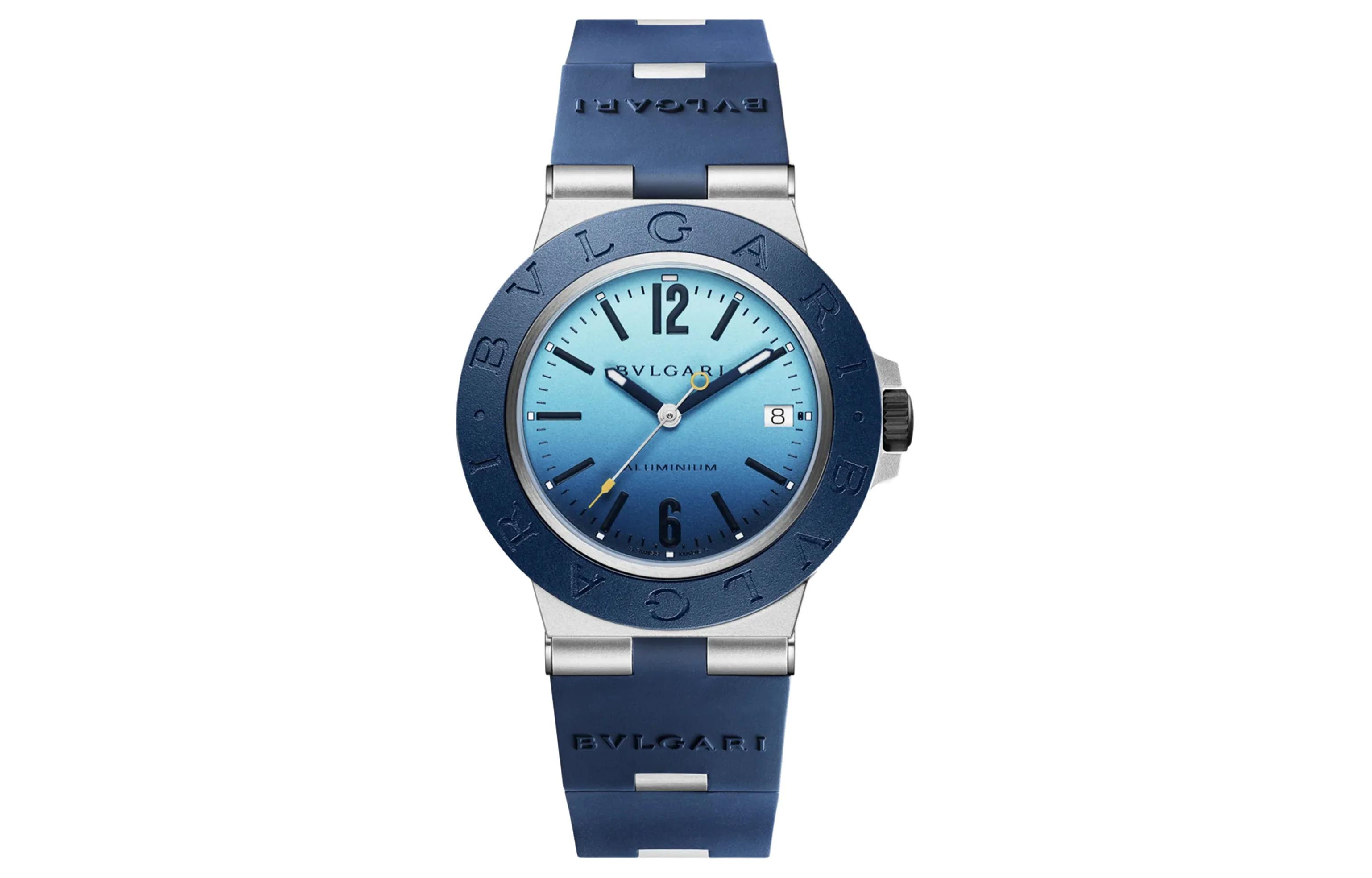 

BVLGARI ∙ Коллекционные наручные часы с автоматическим механизмом, резиновым ремешком 40 мм, синим циферблатом, мужские часы
