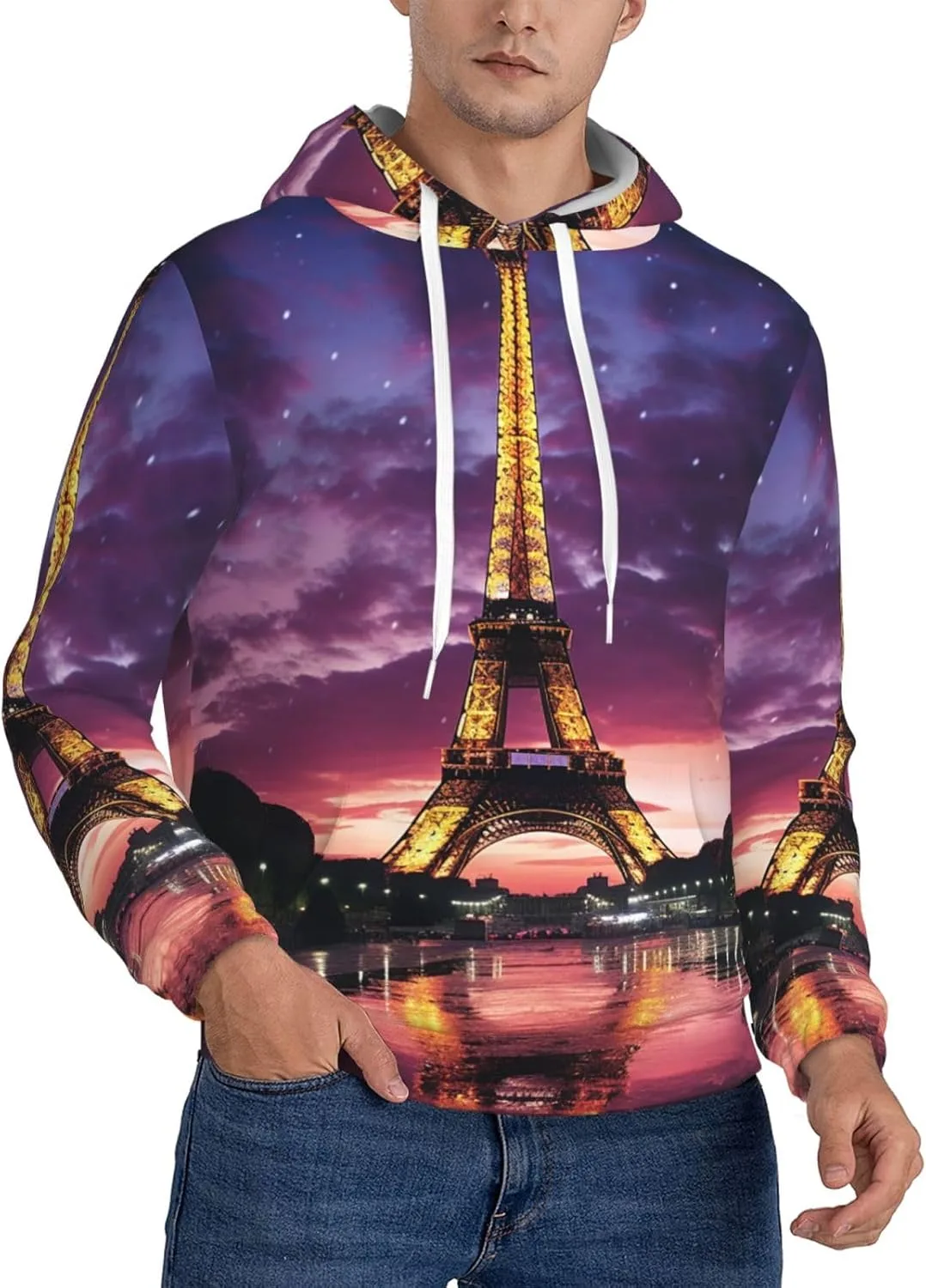 

Мужская толстовка с капюшоном Purple Eiffel Tower, мягкая, ветрозащитная SDTYKHJ