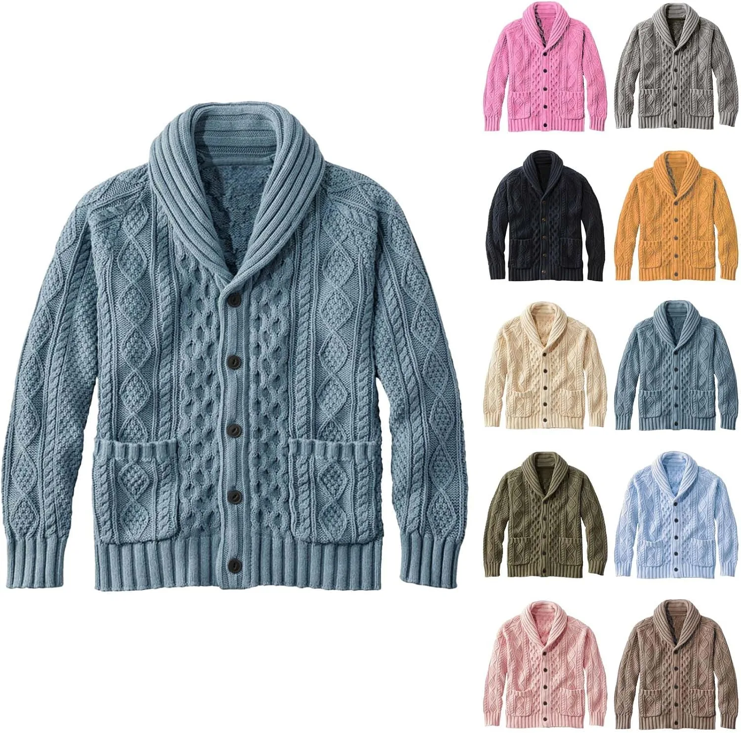 

Мужской кардиган с воротником-шалью, свободный, с длинными рукавами