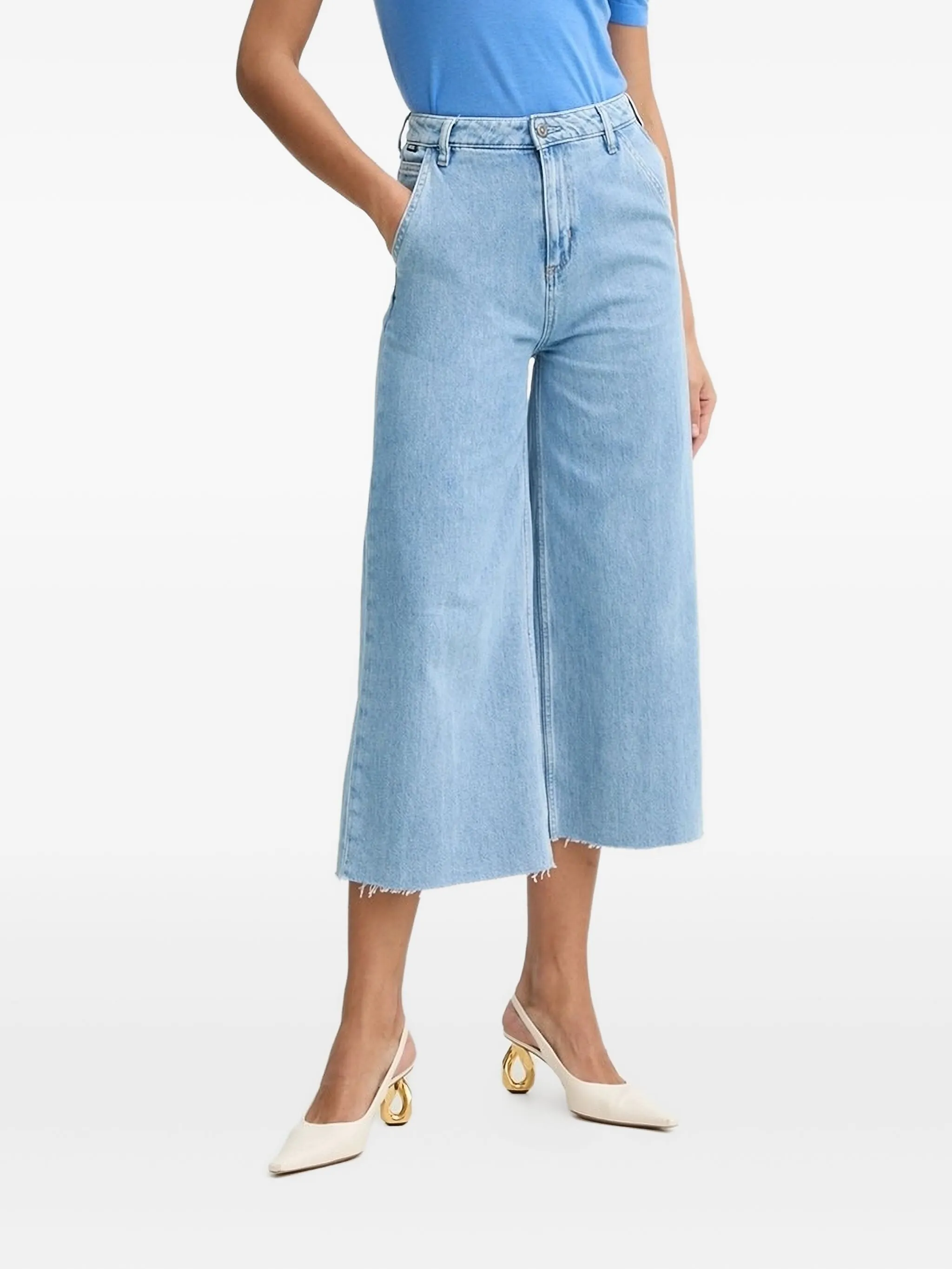 

Укороченные джинсы с необработанными краями Boss, синий