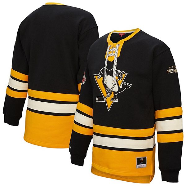 

Женский черный свитшот Pittsburgh Penguins Heritage на шнуровке Mitchell & Ness