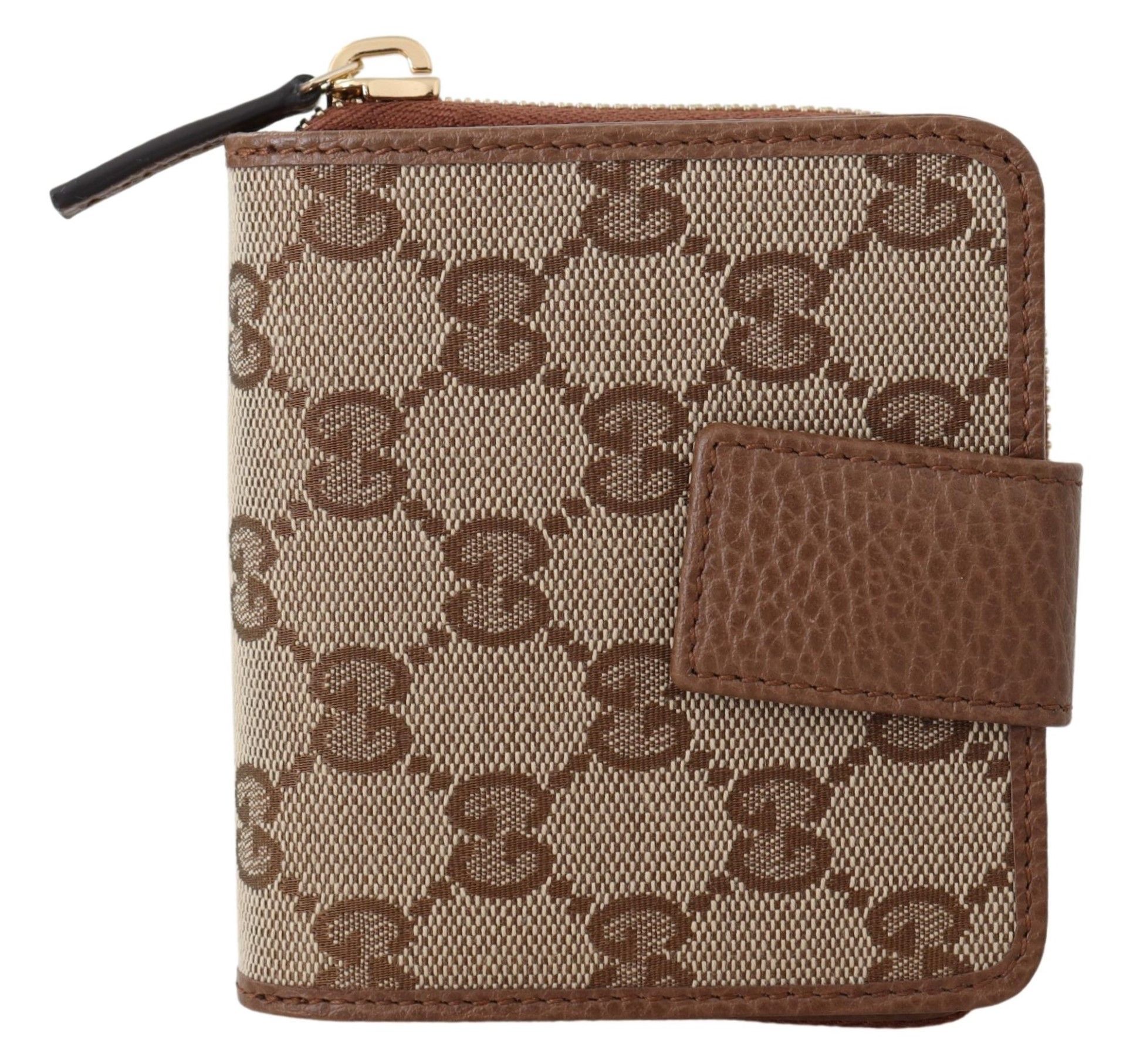 

Элегантный кошелек из кожи и холста Gucci, коричневый