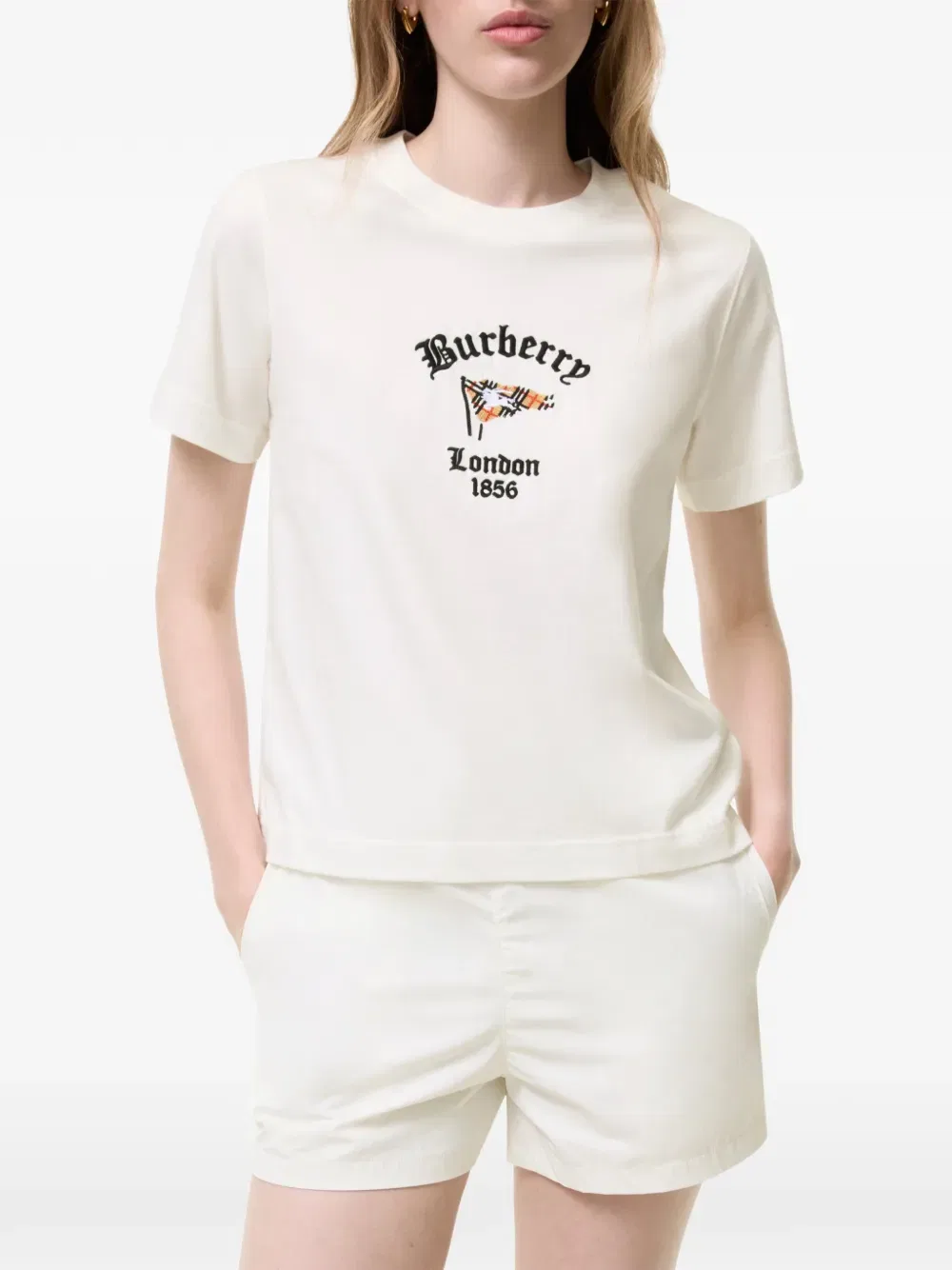 Футболка Burberry, хлопковая, клетчатый флаг, нейтральный — фото 2