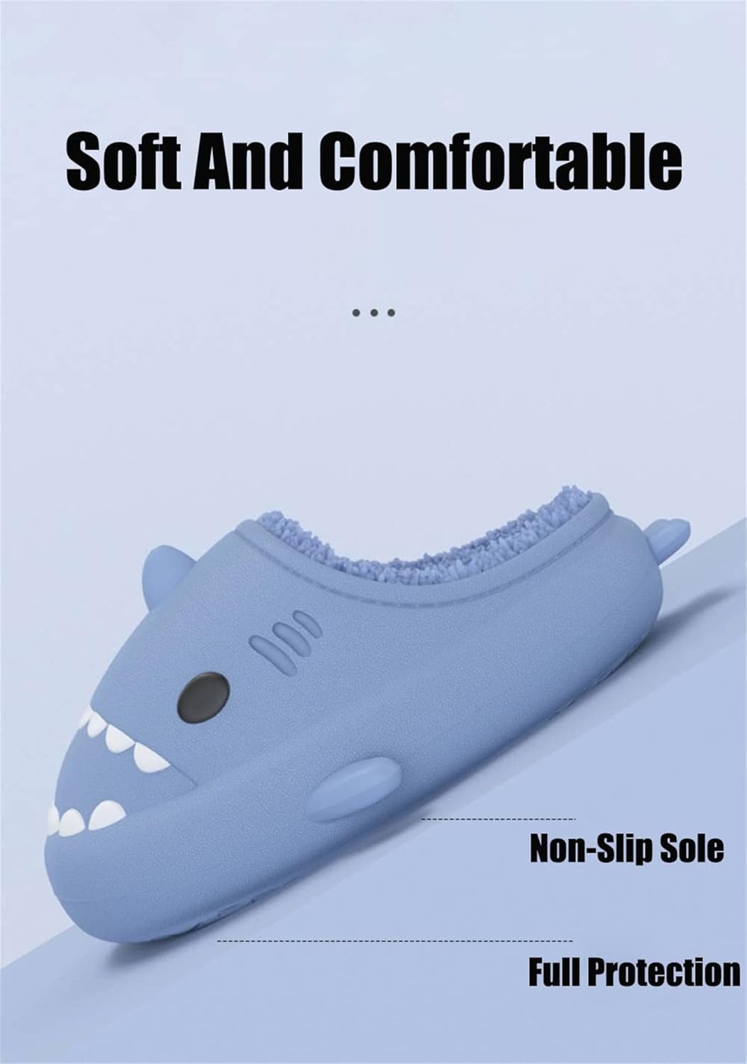 Зимние пушистые тапочки Shark Slides с изображением акулы, зимние тапочки Cloud Slides с акулой для взрослых, нескользящие пушистые тапочки Quroxo, белый/синий — фото 4