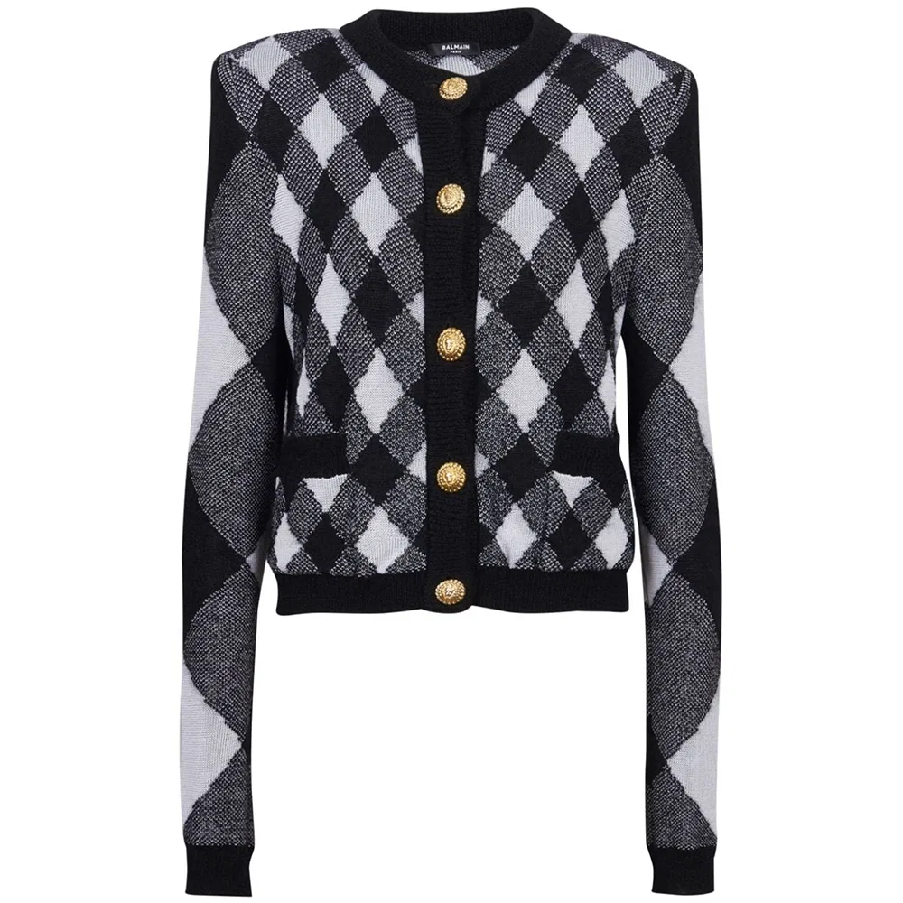 Кардиган с круглым вырезом в клетку BALMAIN, Black White