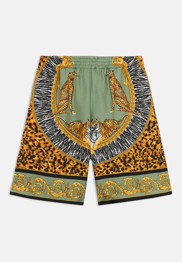 Шорты унисекс с изображением диких кошек Versace, Sage Green/Black