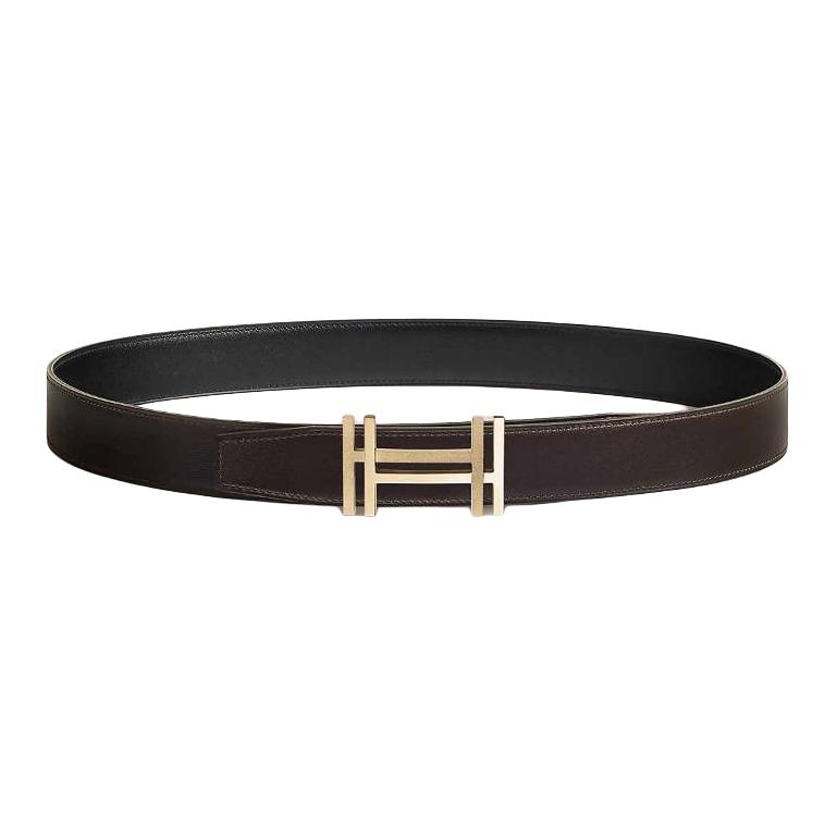 Кожаные ремни мужские Black/Ebeena ширина 3,2 см HERMES, черный/Ebeena — фото 3