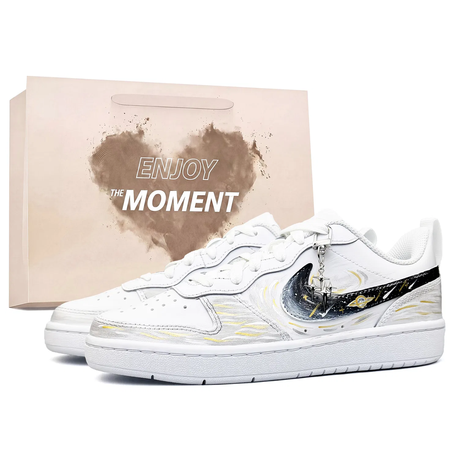 Детские скейтборд-кроссовки Nike Court Borough Starry Love Confession черно-бело-золотые