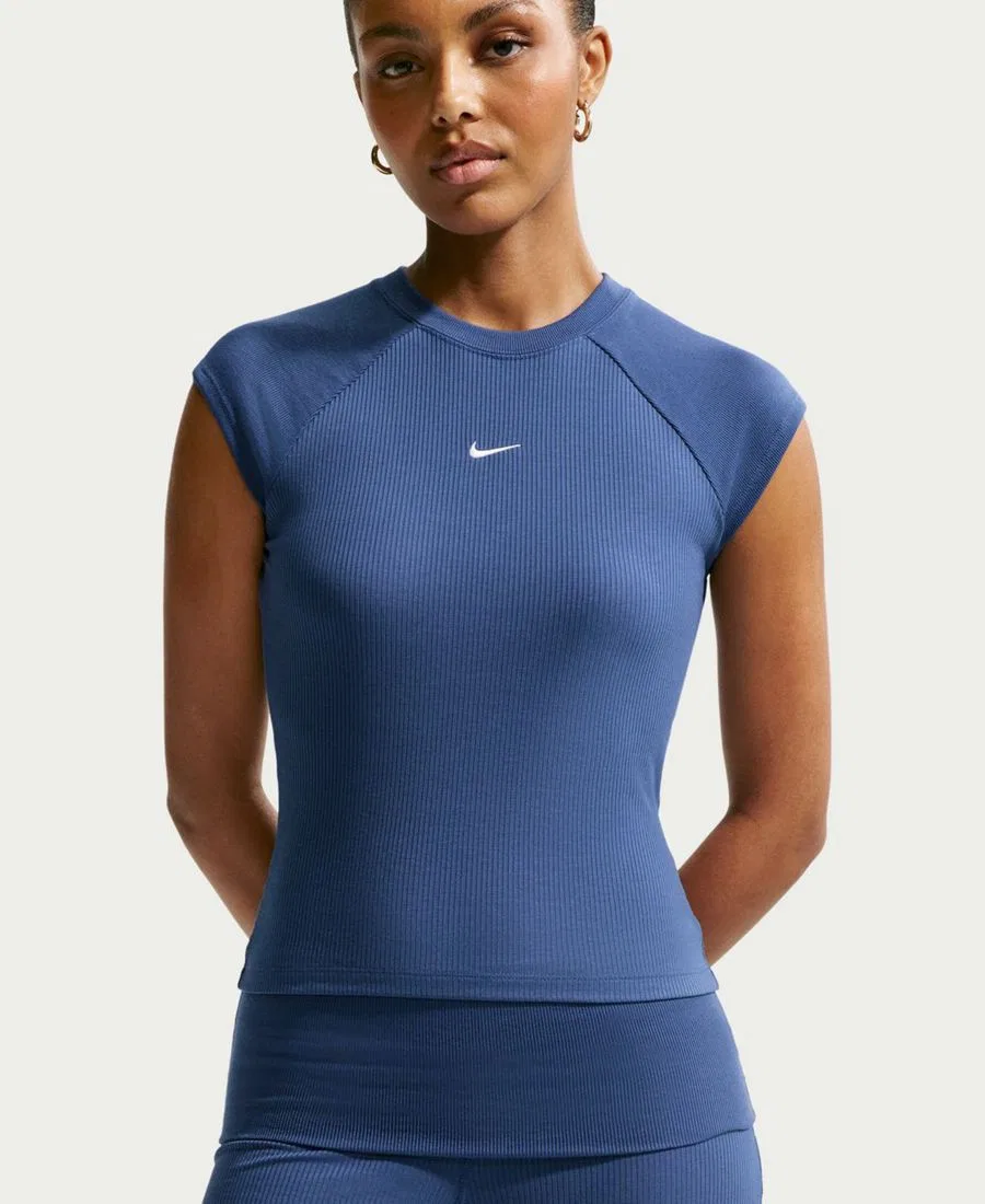 Женские спортивные брюки из трикотажа средней посадки в рубчик Nike, темно-синий — фото 3