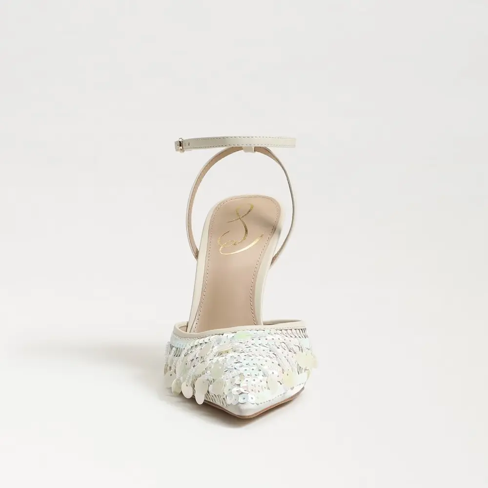 Туфли-лодочки Sam Edelman Avril Pump US 6 Ivory Sequin с ремешком на щиколотке и каблуком-стилетом KHD650 — фото 4
