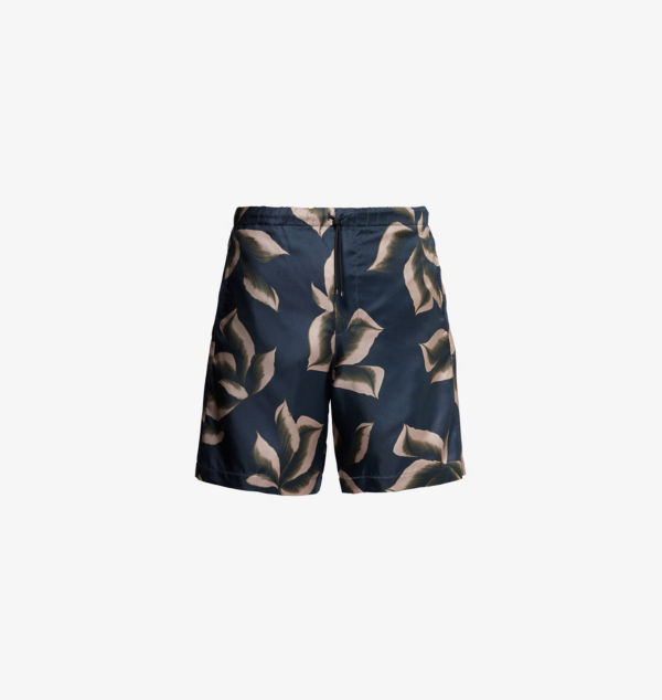 

Свободные шелковые шорты прямого кроя с принтом Dries Van Noten, синий
