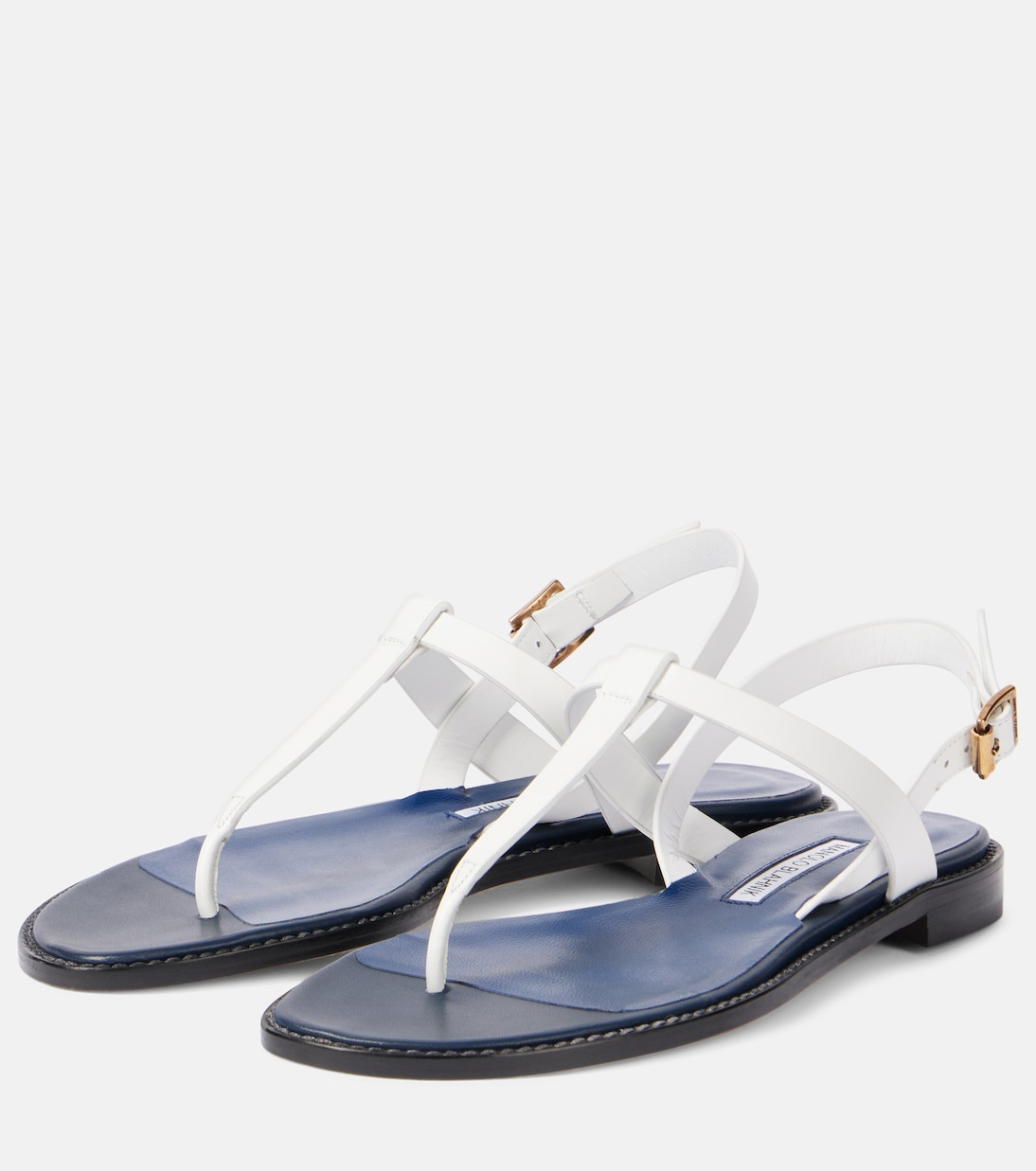 Кожаные сандалии-танкетка Hata Manolo Blahnik, 1014 Whit/4116 Navy — фото 4