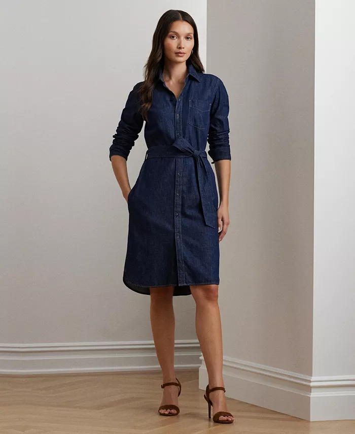 

Джинсовое платье-рубашка с поясом Lauren Ralph Lauren, синий
