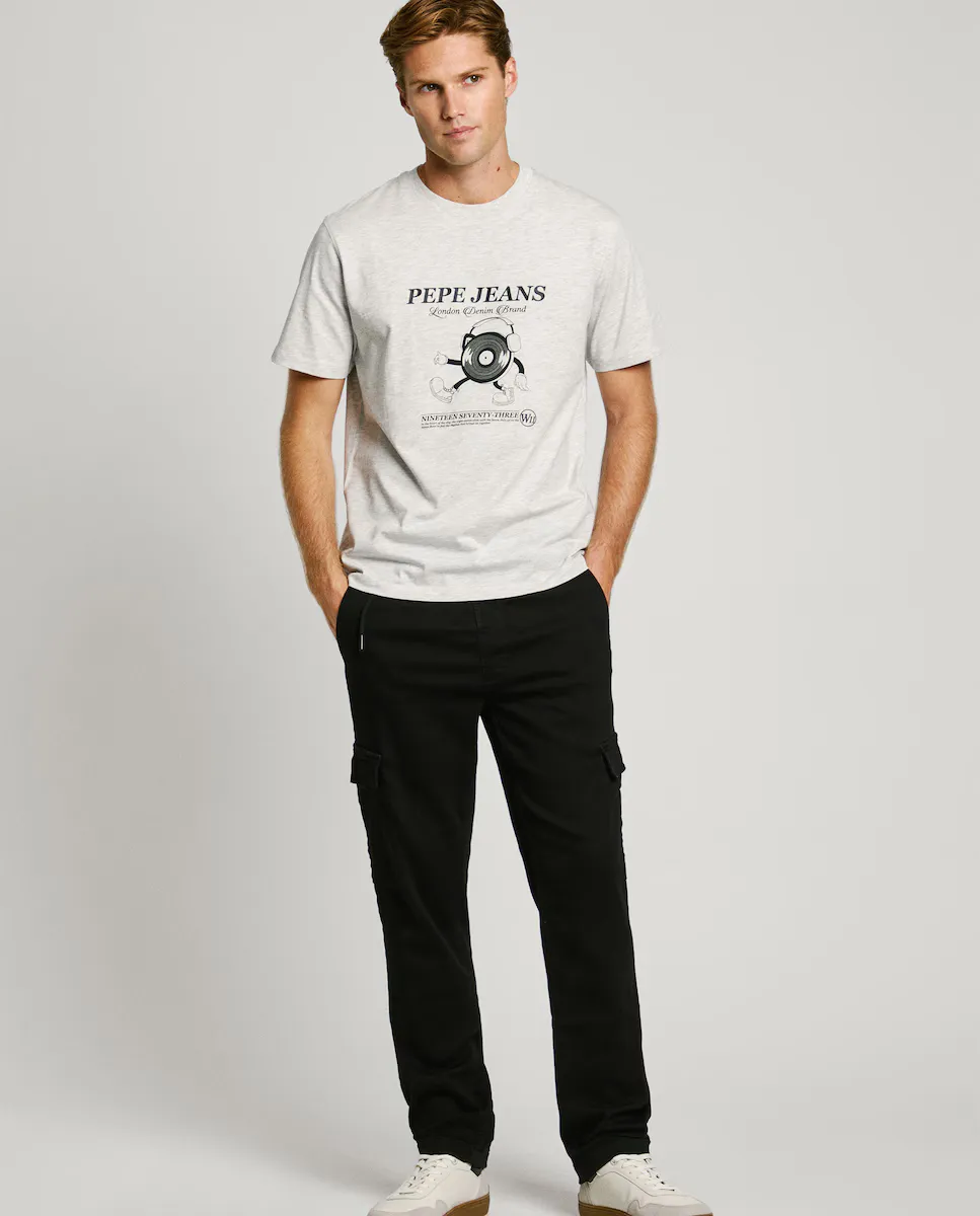 

Мужские облегающие брюки-карго, окрашенные в готовом виде Pepe Jeans, черный