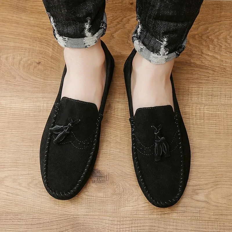 Лоферы мужские кожаные с кисточкой, Round Toe, Black SayfuR — фото 2