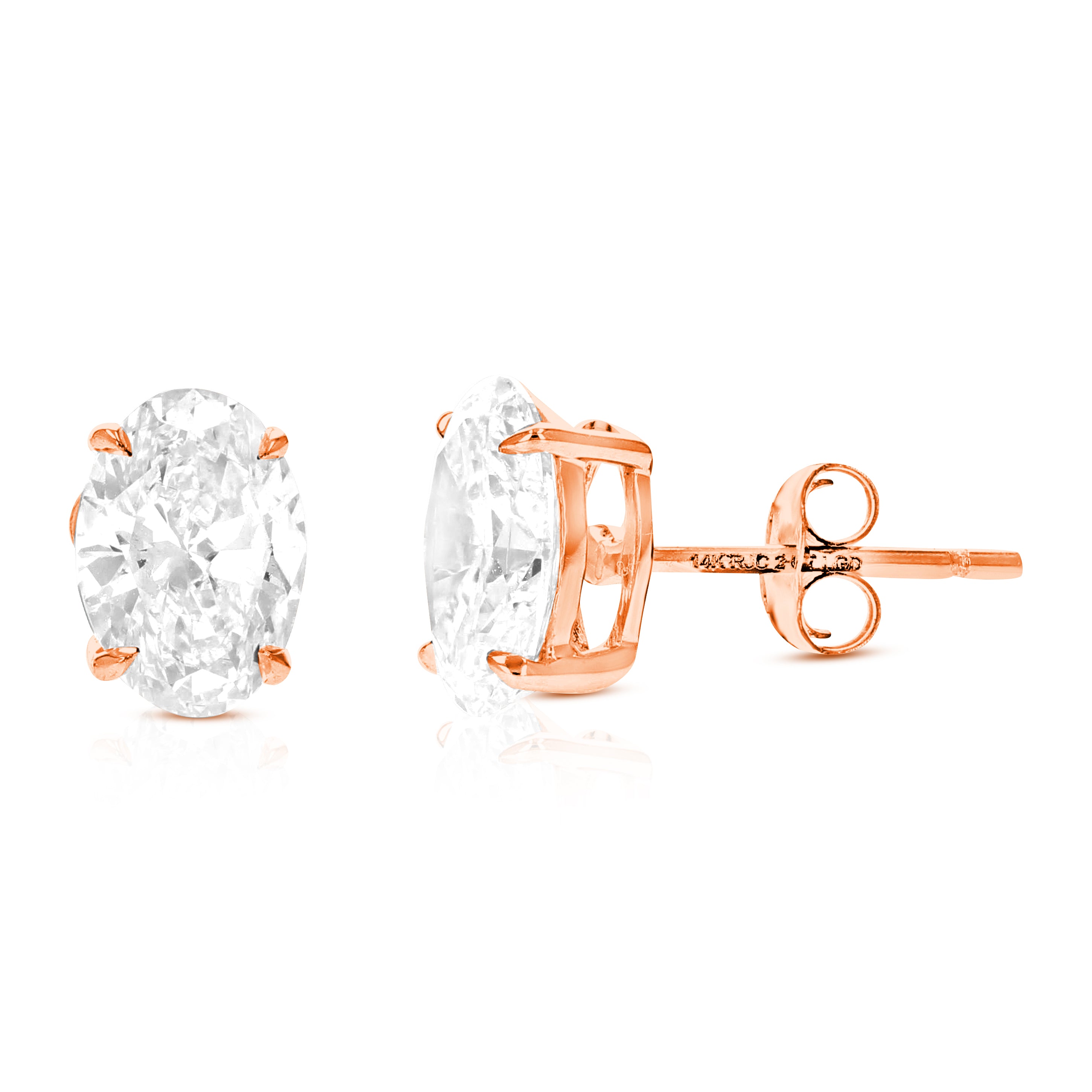 

Серьги-гвоздики с овальными выращенными в лаборатории бриллиантами 2 карата из 14-каратного золота с пуш-апами для женщин Vir Jewels, розовый