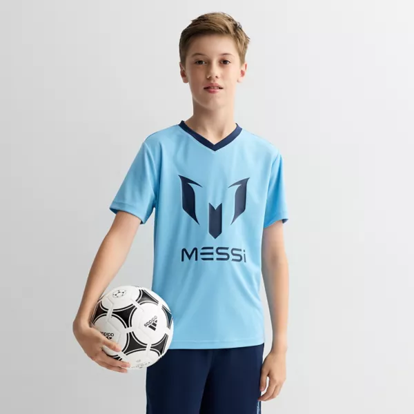 

Мальчикам 8-20 лет классическая футболка с V-образным вырезом и логотипом Messi, синий