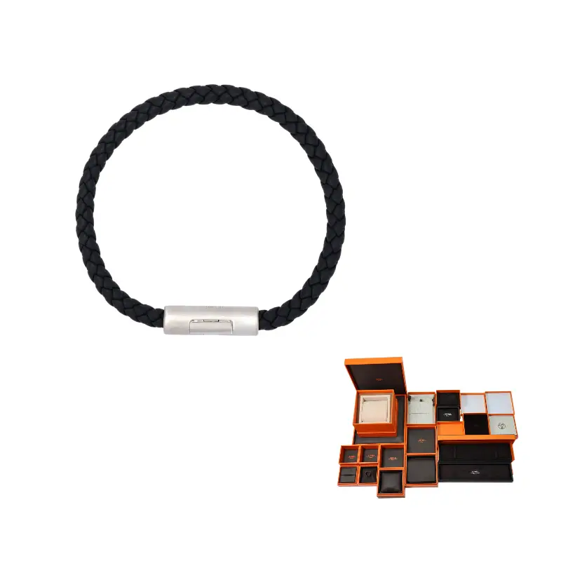 

HERMES Браслет из телячьей кожи с палладиевым покрытием унисекс черный Palladium-Plated