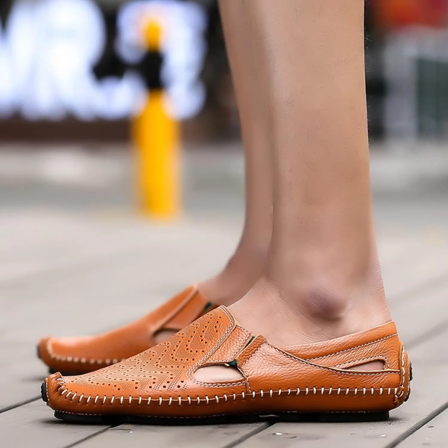 Мокасины мужские Premium Leather Loafers, коричневый Khwfjas — фото 4