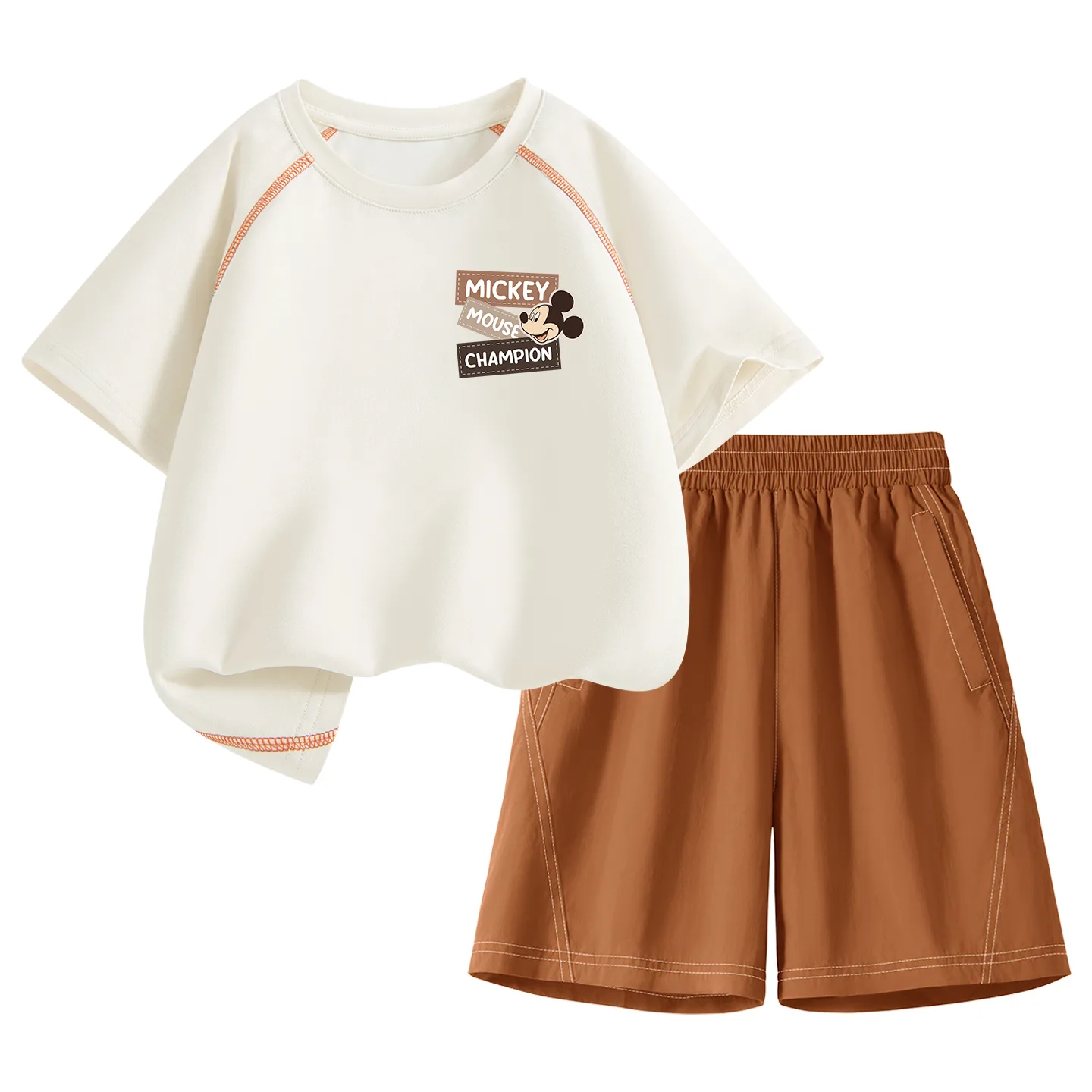 Детская спортивная футболка с круглым вырезом Disney, Di 3 Pack Qi K Milk White & Orange+Solid Color Milk White Orange