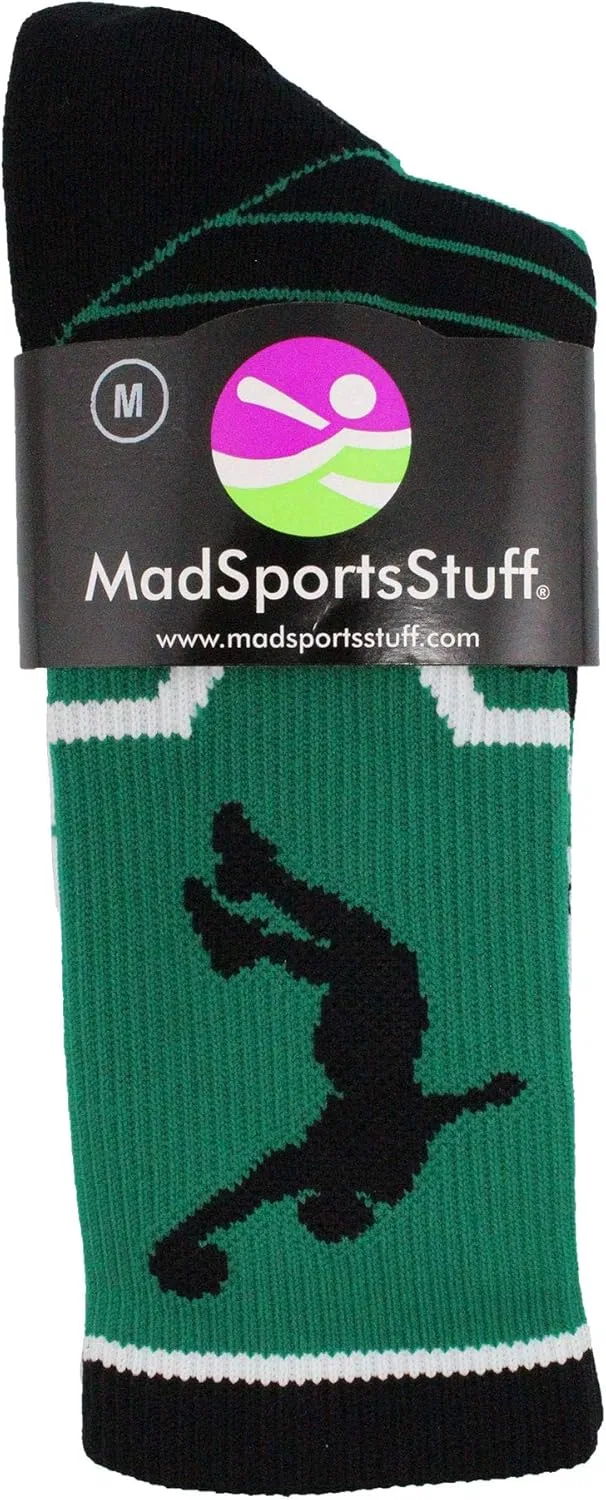 Баскетбольные носки MadSportsStuff Victory с изображением игрока, средней длины, Kelly Green/Black/White — фото 2