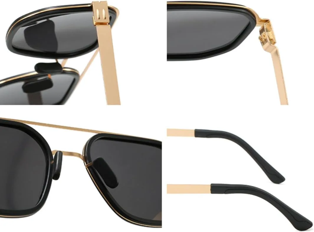 

Ретро металлические солнцезащитные очки с двойной перемычкой для мужчин и женщин, модные солнцезащитные очки UV400 с прозрачными линзами VVTWSSW, Black Clear