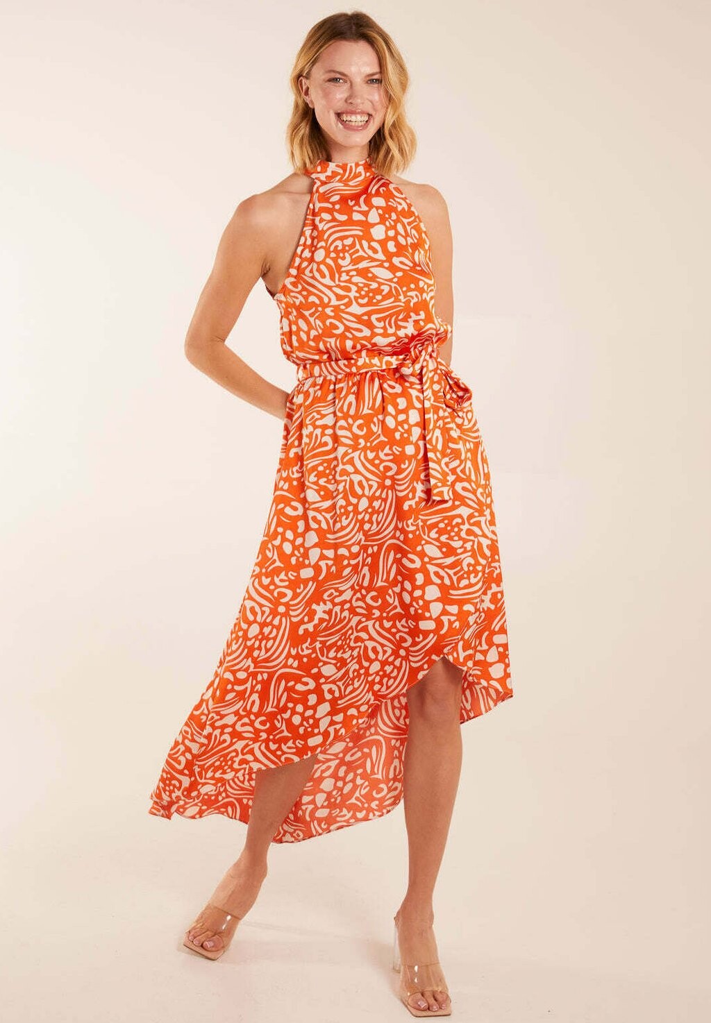 

Платье макси ABSTRACT PRINT HALTER NECK Blue Vanilla, оранжевый