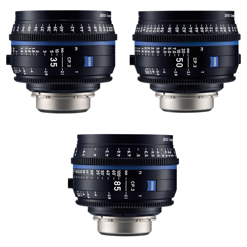 

Комплект из трех объективов ZEISS CP.3 35, 50, 85 мм (крепление PL, ножки)