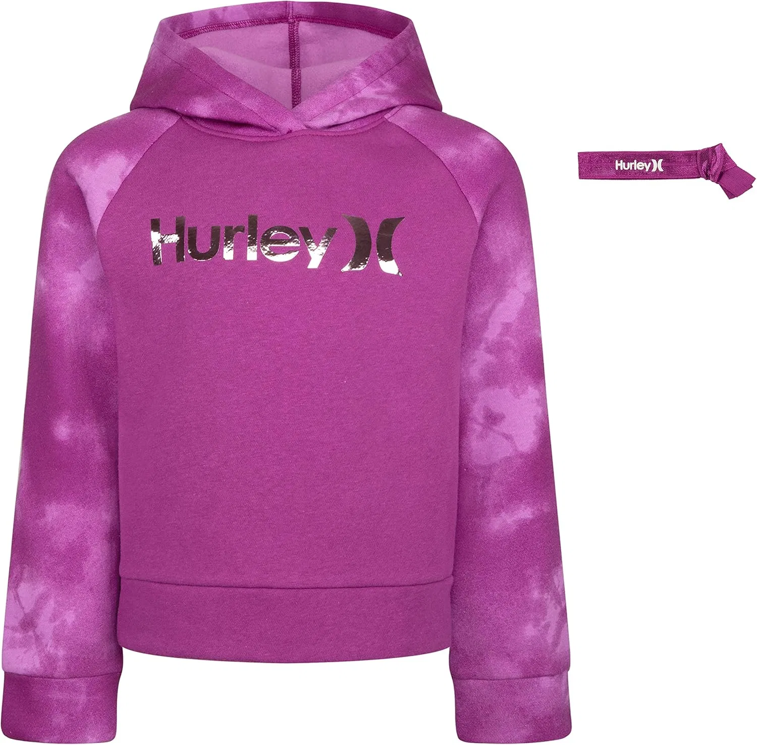 Детский худи Hurley One and Only с принтом, в комплекте с повязкой для волос, Bright Magenta/Tie Dye