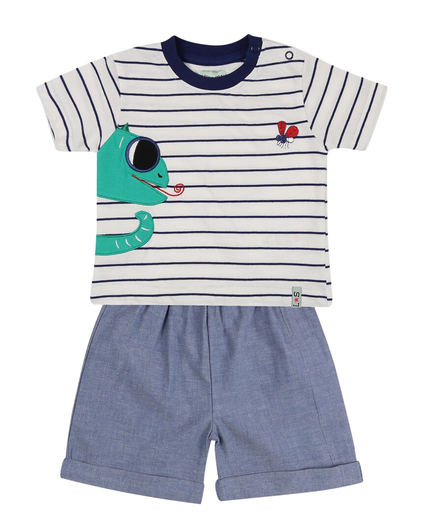 

Комплект из футболки с аппликацией ящерицы и шорт в стиле шамбрей от Lilly and Sid Lilly + Sid, мультиколор