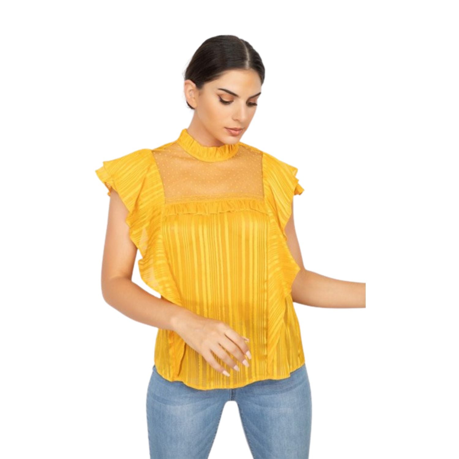 

Топ с короткими рукавами и оборками FASHNZFAB, цвет mustard