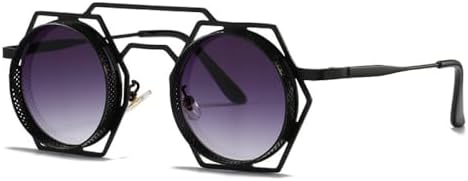 

Круглые солнцезащитные очки в стиле стимпанк для женщин и мужчин, с металлической сеткой, с индивидуальным дизайном, женские очки-маска с защитой от УФ-излучения UV400 MTZJH, Black-gray