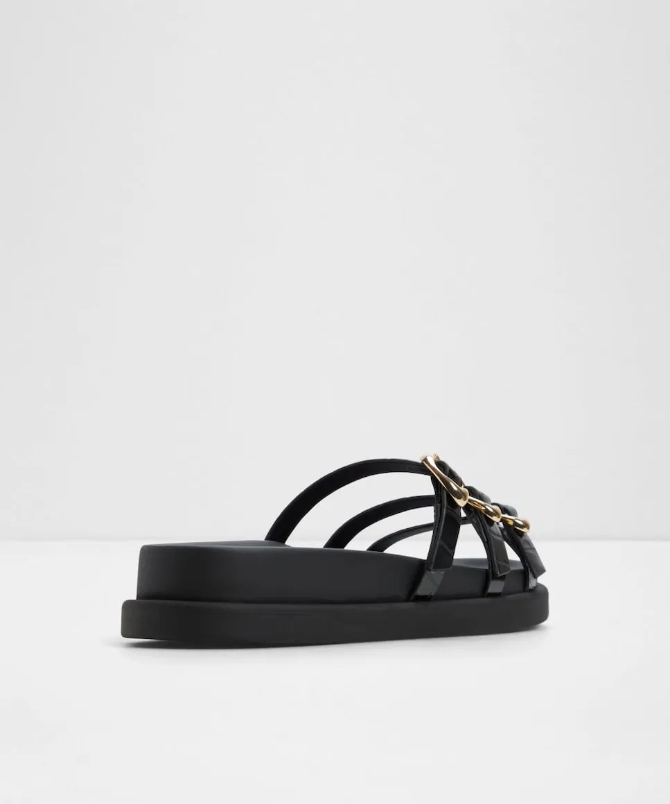 Женские сандалии на плоской подошве с круглым носком Aldo, черный — фото 4