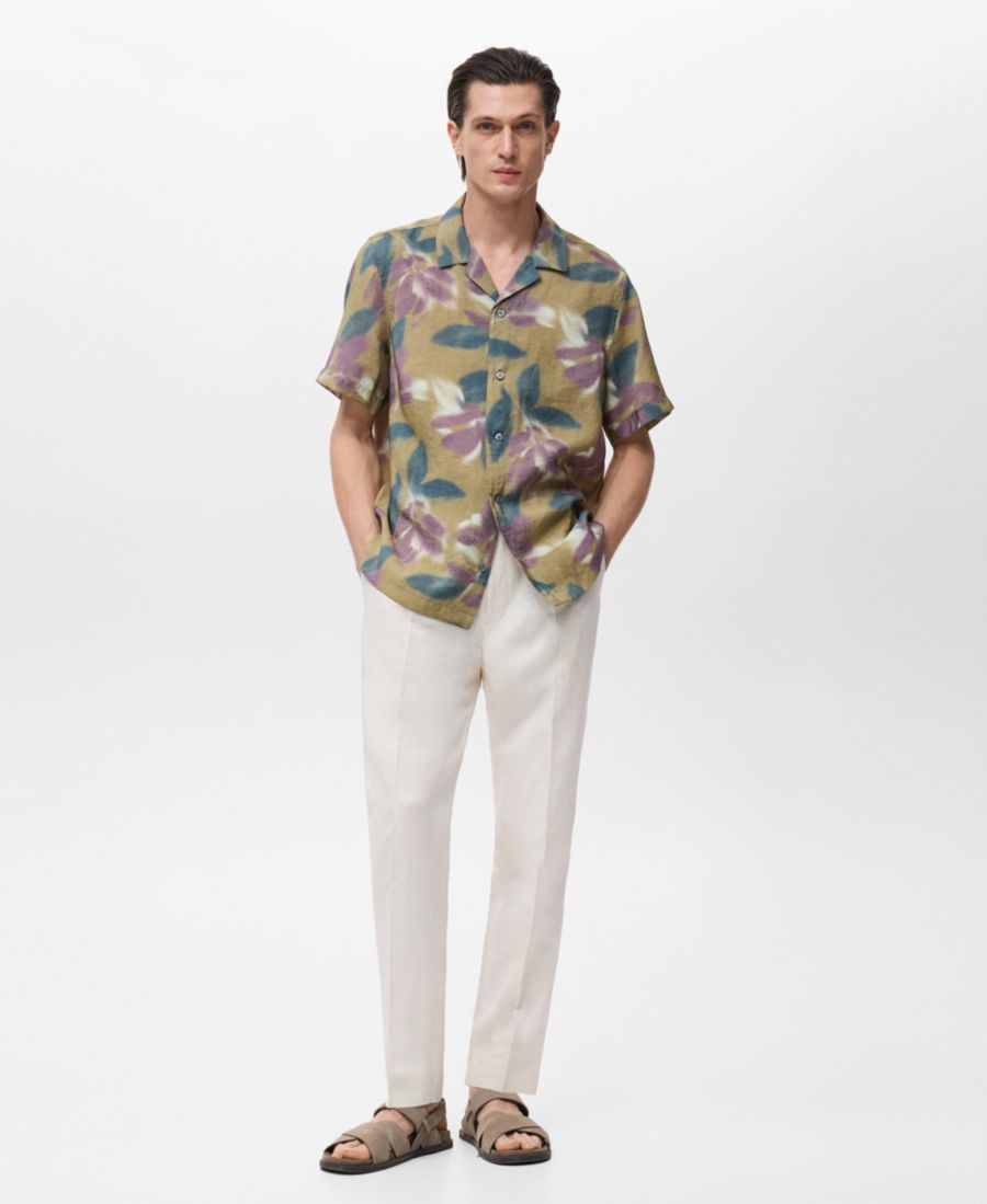 

Мужская рубашка с коротким рукавом и принтом MANGO, Light Pastel, Purple