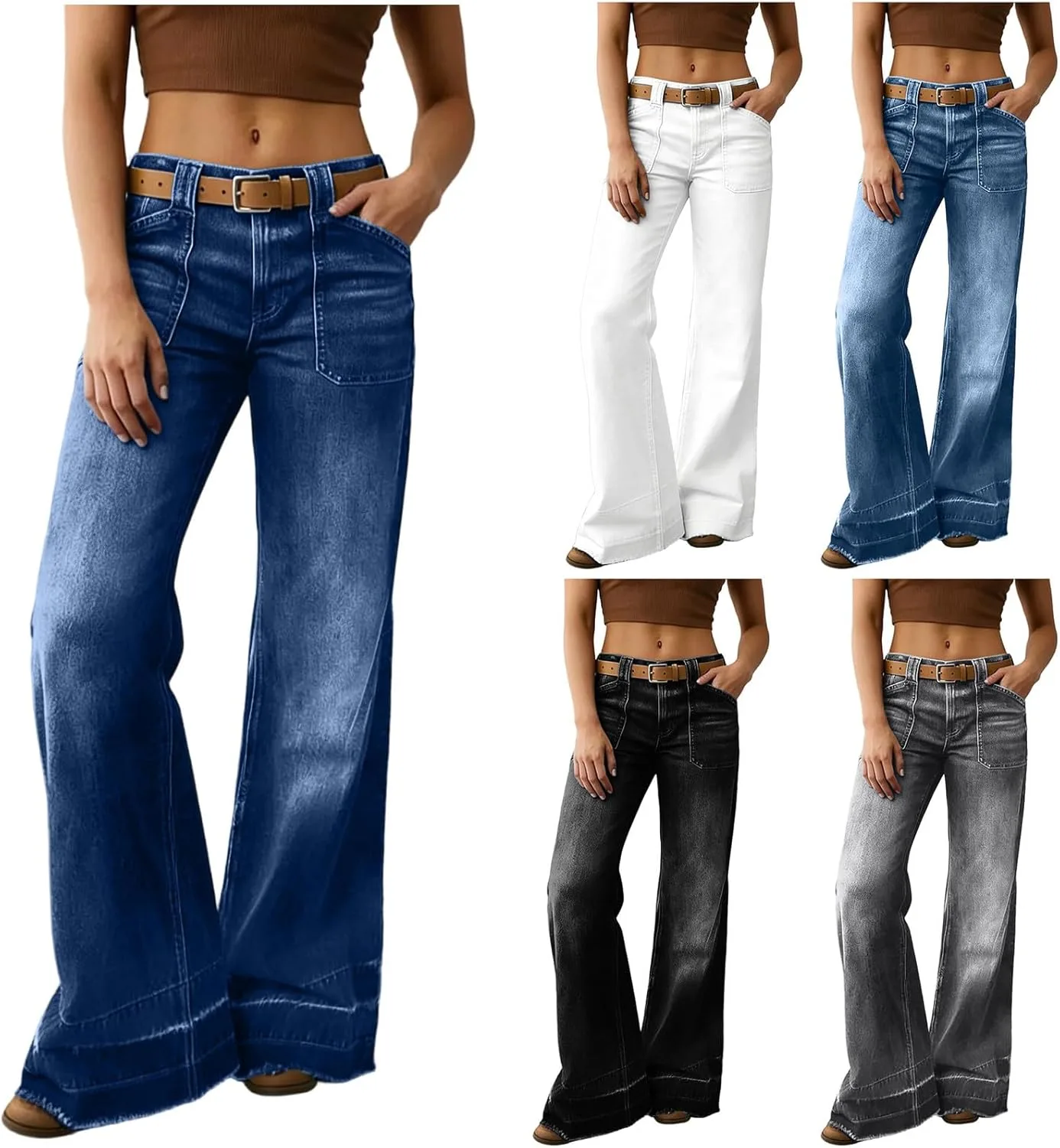 

Женские джинсы Wide Leg High Waisted Stretchy Casual Denim Pants Yihaojia