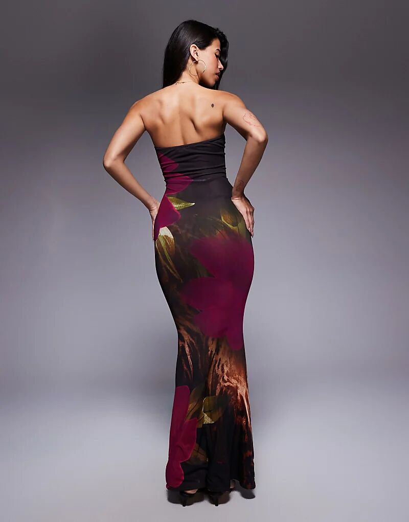 

Эксклюзивное сетчатое платье-бандо Murci макси с фиолетовым цветочным принтом