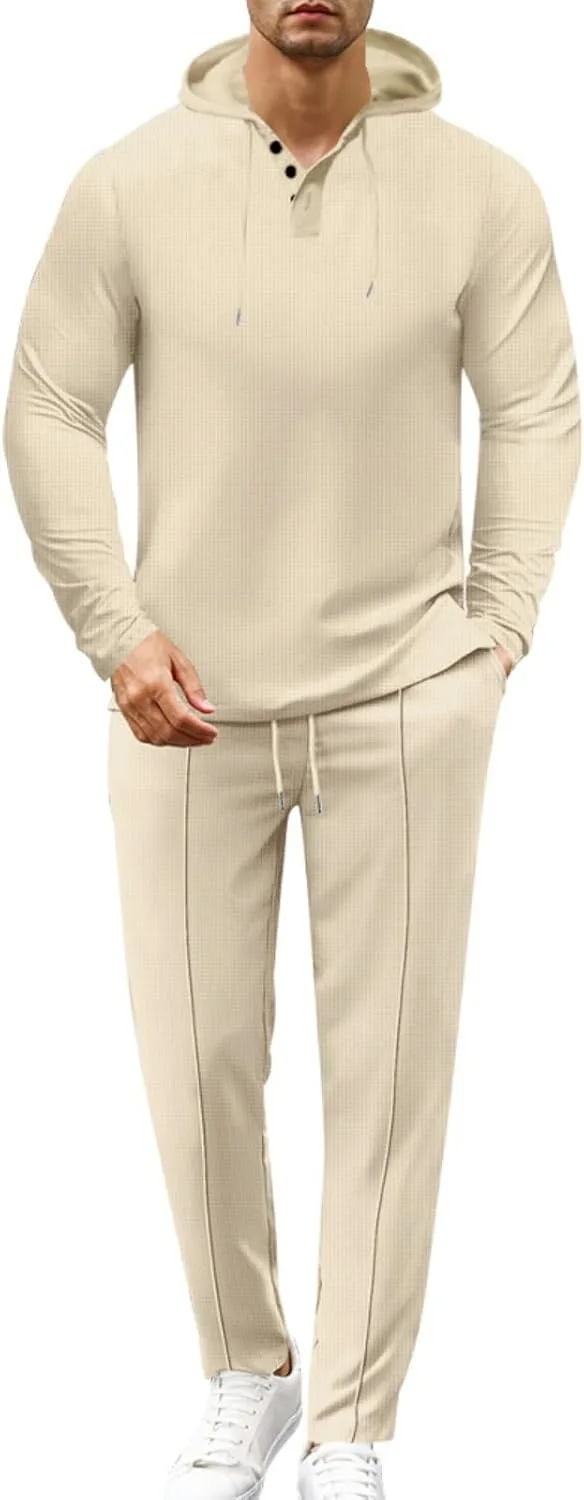 

Мужской спортивный костюм 2 в 1 с длинным рукавом, Henley и капюшоном FlekmanArt