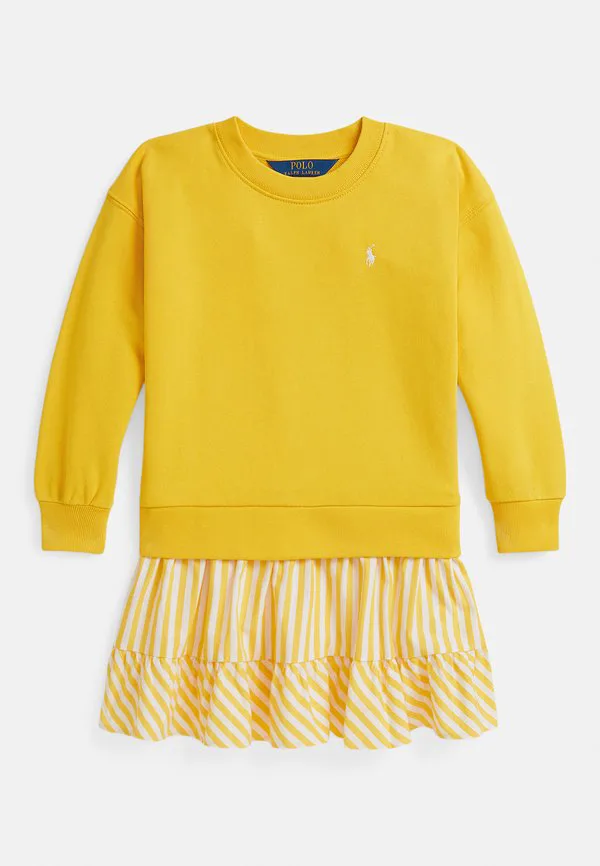 Платье в полоску с застежкой-петлей, повседневное платье Polo Ralph Lauren, Racing Yellow