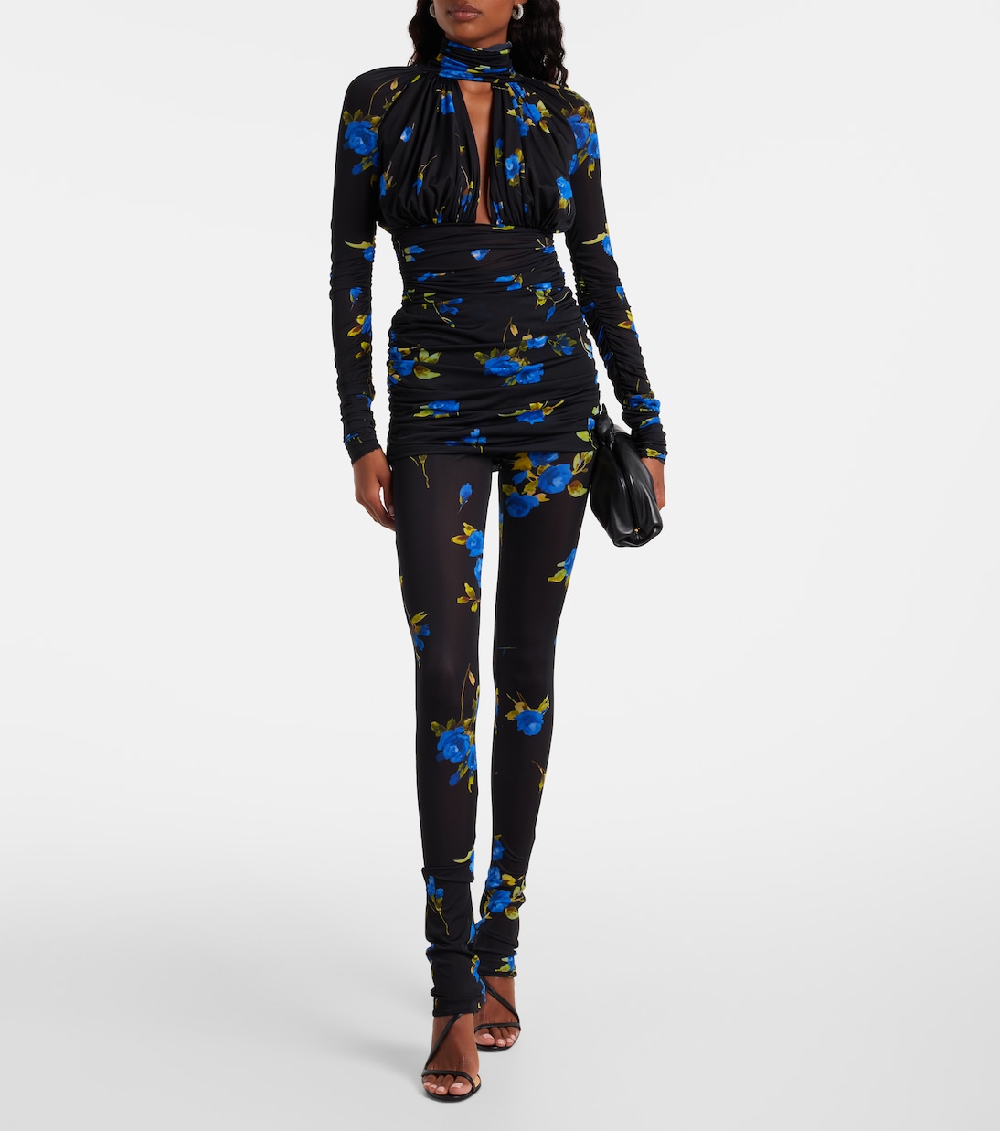 Леггинсы из цветочного джерси Blumarine, Black\Brilliant Blue — фото 2