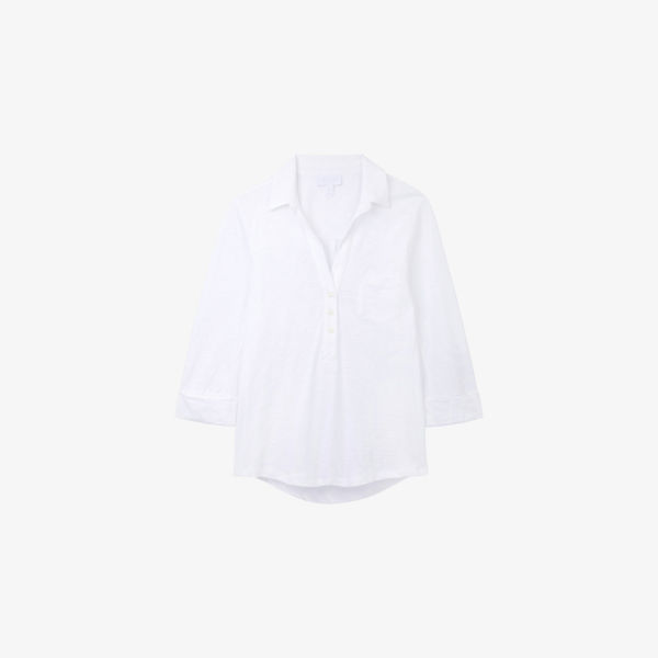 

Хлопковая рубашка с полузастёжкой классического кроя The White Company, белый