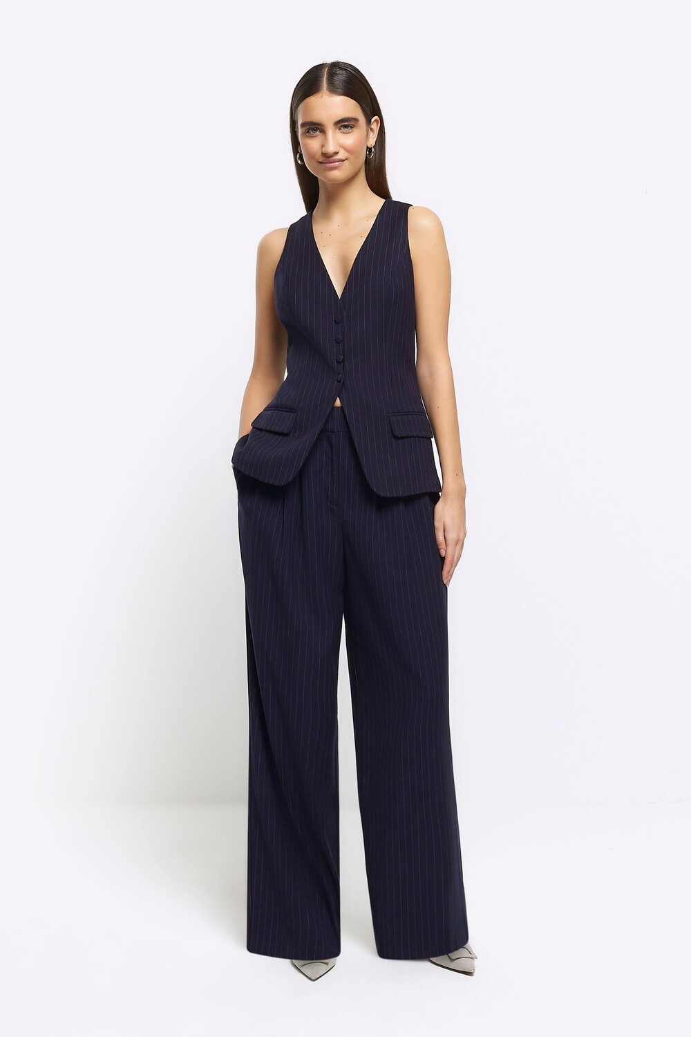 

Широкие брюки в тонкую полоску River Island, синий